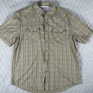 Levi’s Authentic Jeanswear Pearl Snap Shirt Men’s XL Plaid Short Sleeve Western